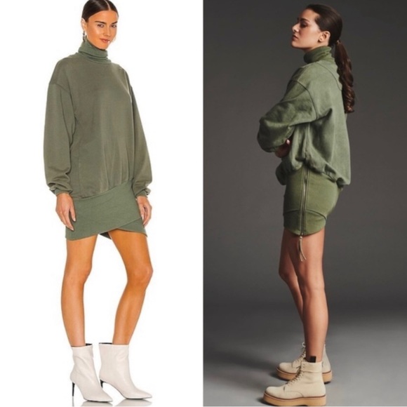 Young Fabulous & Broke YFB Dress Asymmetrical Hem Turtleneck Tunic Sweatshirt L - Picture 2 of 10